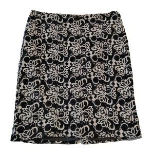 Talbots Fitted Skirt Size 14 Black White Lace Overlay Straight Knee Leng…